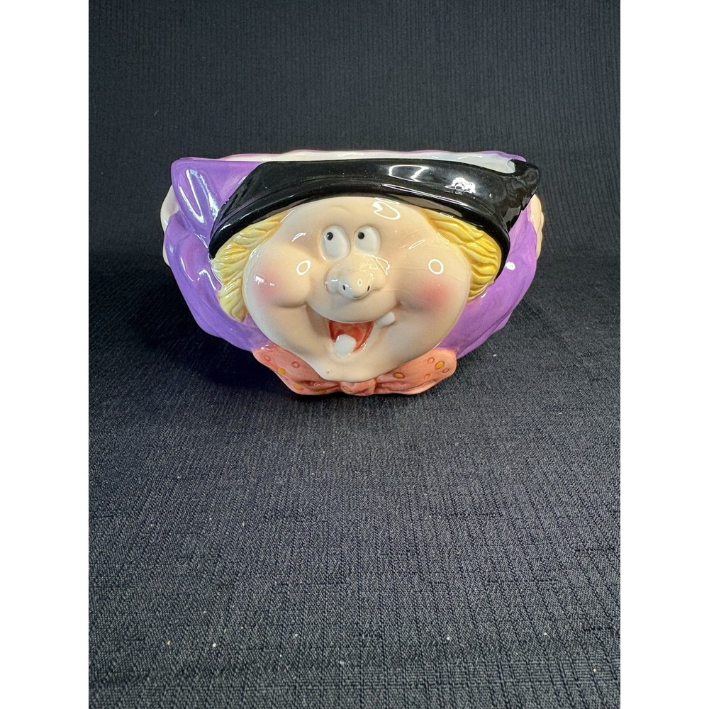 WCL Ceramic Witch Candy Bowl Halloween Decor Purple Whimsical Hand Painted